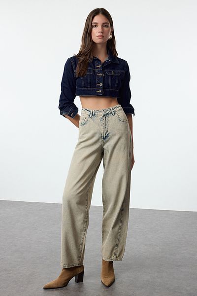 Trendyol Collection Blugi largi cu barrel cu talie înaltă Albastru deschis - TWOAW25JE00058