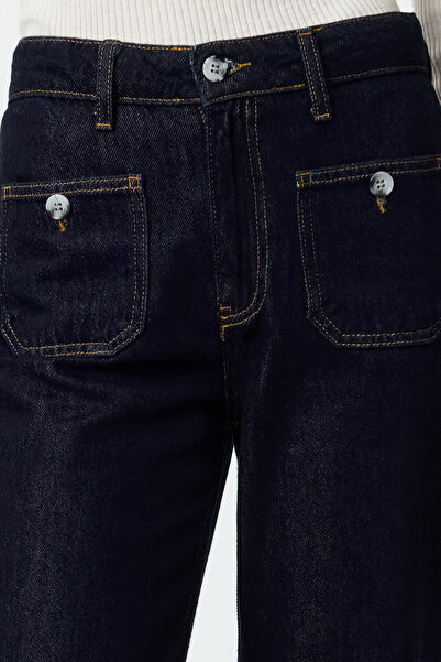 Trendyol Collection High Waist Dark Blue Wide Leg Jeans - TWOAW25JE00121