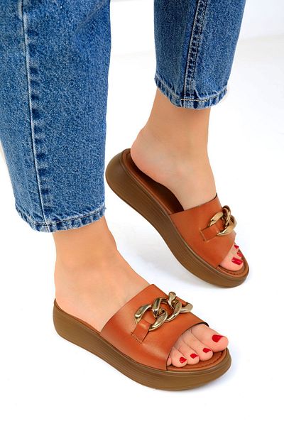 SOHO Genuine Leather Tan Women's Slippers - 19351