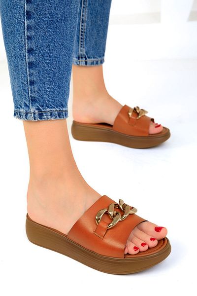 SOHO Genuine Leather Tan Women's Slippers - 19351