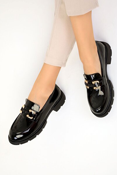 SOHO Patent Leather Black Women's Casual Shoes - 19527