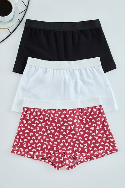 Trendyol Collection 3er-Pack Herzen-Boxershorts aus schwarzer und mehrfarbiger Baumwolle – THMAW25KU00009