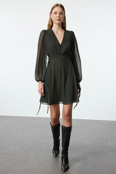 Trendyol Collection Khakifarbenes, schlichtes, gewebtes Kleid TWOAW24EL00348