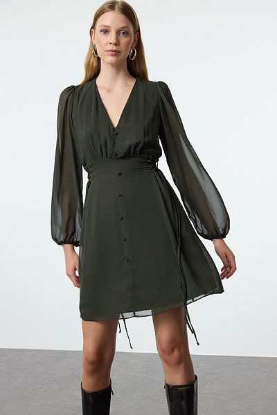 Trendyol Collection Khakifarbenes, schlichtes, gewebtes Kleid TWOAW24EL00348