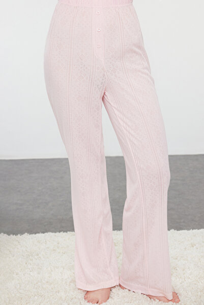 Trendyol Collection Világos rózsaszín 3 csomagos pontel áttört/lyukasztott kötélpántos kötött pizsama szett THMAW25PT00075