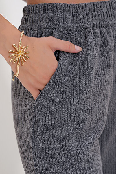 Trend Alaçatı Stili Kadın Antrasit Yüksek Bel Lastikli Wide Leg Pantolon ALC-X12712