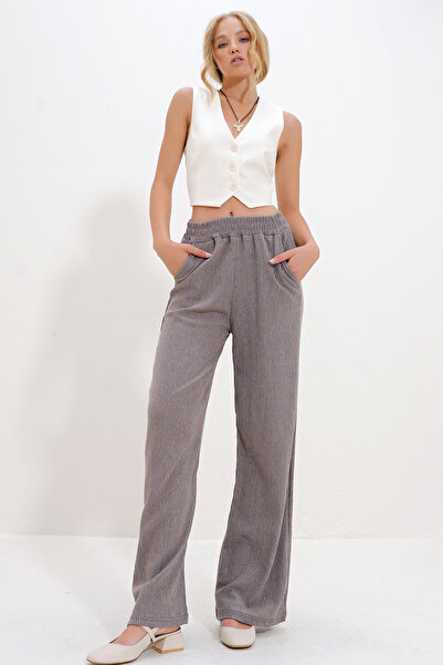 Trend Alaçatı Stili Magas derekú Mink széles lábú női nadrág - Alc-X12712