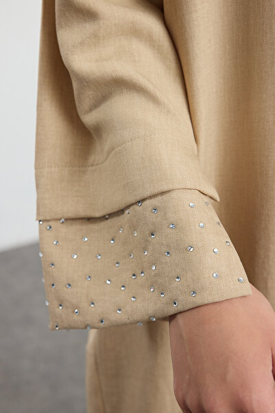 Trendyol Modest Stone DeTailed Mink Cuffed Woven Cap - Ferace/Abaya TCTAW25KF00010