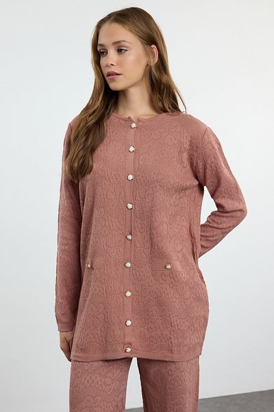 Trendyol Modest Poros rózsa mintás hímző kötöttáru szett - alsó és felső TCTAW25US00072
