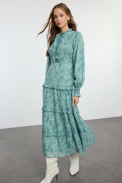 Trendyol Modest Υφαντό φόρεμα με μοτίβο RuFFle - TCTAW25EB00079