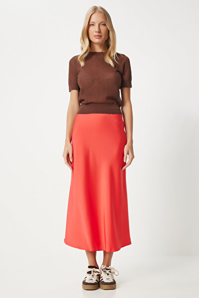 Happiness İstanbul Gránátalma virágmintás szatén női szoknya - FN03361