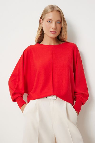 Happiness İstanbul Red Knitwear Blouse - Bat Sleeve, Women'S, Wo00041