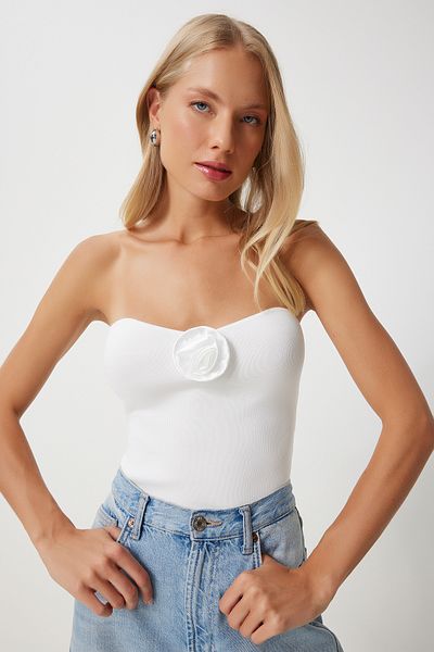 Happiness İstanbul Ecru bez ramínek pletená halenka - Rose Detailed Fn03368