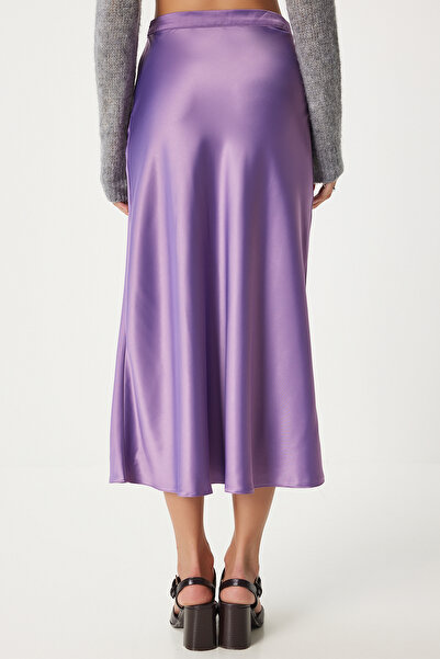 Happiness İstanbul Lila szatén női szoknya - FN03361