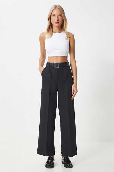 Happiness İstanbul Schwarze Damen-Webhose – bequemes, weites Bein FN03365