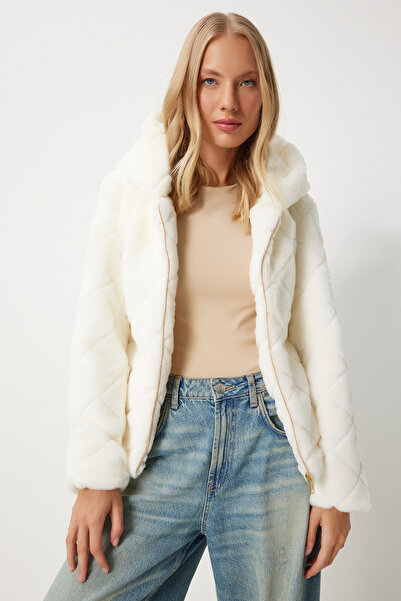 Happiness İstanbul Dámský oversize péřový kabát s kapucí - Rv00200