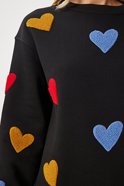 Happiness İstanbul Hanorac cu textura inimii negre - tricotat cu raster, NJ00162