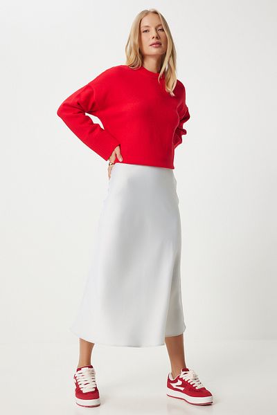 Happiness İstanbul Gray Satin Women's Skirt - Fn03361