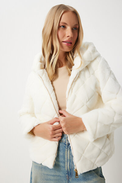 Happiness İstanbul Dámský oversize péřový kabát s kapucí - Rv00200