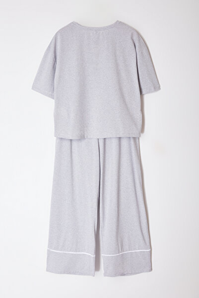Trendyol Curve Γκρι KnittedCropPijama Set -Wide Leg, Tbbaw23ai00040