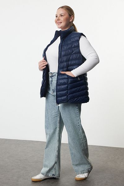 Trendyol Curve Námořnická modrá vesta Regular Fit - Kapesní zip TBBAW25BH00004