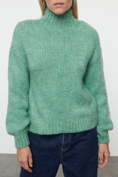 Trendyol Collection Široký střih – měkká texturovaná mátová úpletový svetr TWOAW25KZ00058