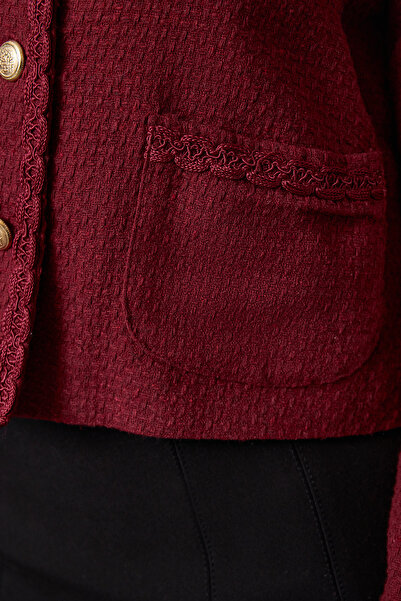 Trendyol Collection Vínová bunda Crop Woven Tweed TWOAW24CE00043