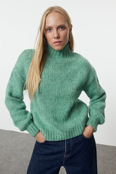 Trendyol Collection Wide Fit - Pulover din tricotaje de mentă cu textura moale TWOAW25KZ00058