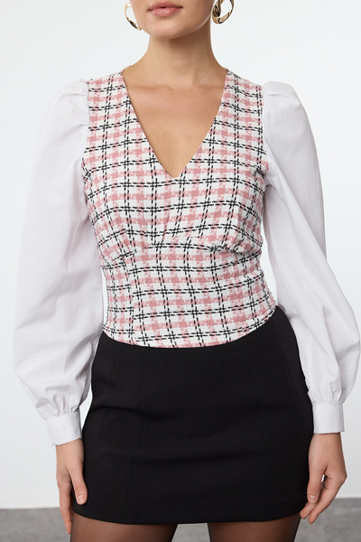 Trendyol Collection Μπλούζα Tweed Woven Dried Rose Crop - TWOAW23BZ00521