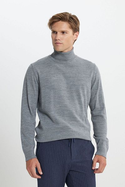 ALTINYILDIZ CLASSICS Men's Gray Melange - Full Turtleneck Non-Pilling Knitwear Sweater