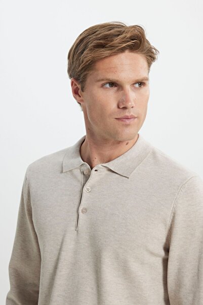 ALTINYILDIZ CLASSICS Pulover pentru bărbați, bej melange, cu croială obișnuită, tricotaje, cu guler polo