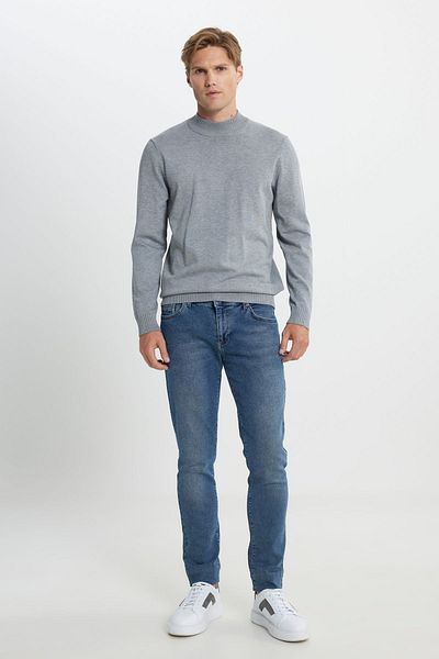 ALTINYILDIZ CLASSICS Grau melierter Rollkragenpullover mit normaler Passform für Herren