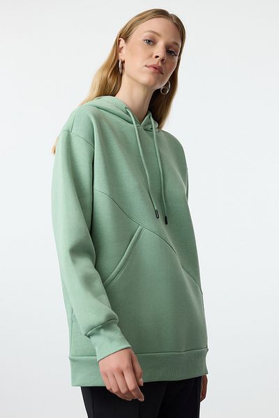Trendyol Collection Pletená mikina s kapucí Mint Fleece Oversize - TWOAW25SW00011
