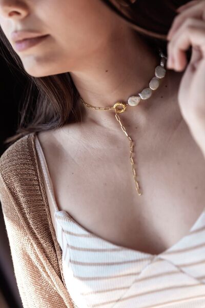 LİNYA JEWELLERY Zincir Inci Kolye Gold