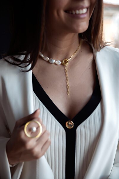 LİNYA JEWELLERY Zincir Inci Kolye Gold