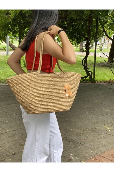 JÜTEX HOME Jute Straw Looking Handbag Beach Bag Shoulder Bag