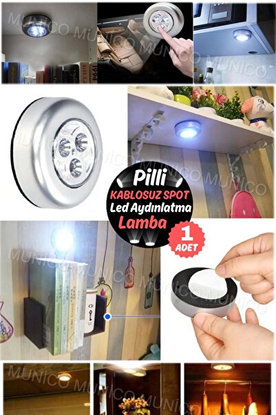 Munico Kabin, Raf ve Dolaplar İçin 3 LED’li Kablosuz Dokunmatik Spot Lamba: A...