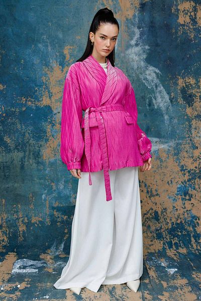 Hooopstore PREMIUM PILİSE TEXTURED JACKET - Fuchsia