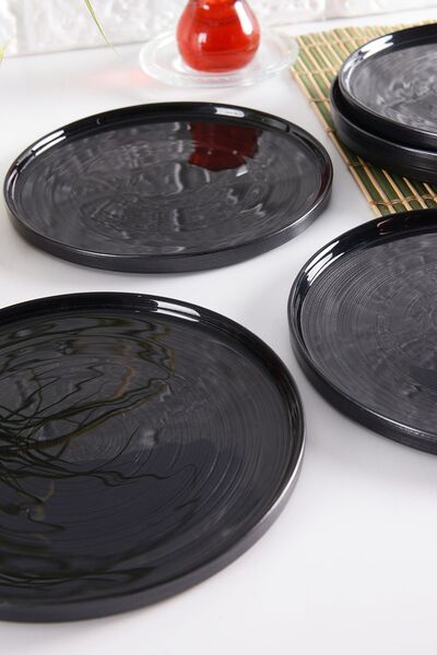 ANGDESİGN Angdesign Milano Glass Cake-Cake-Dessert Plate 6 Pieces Anthracite