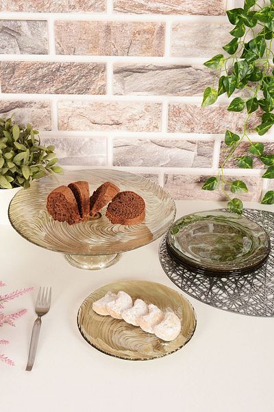 ANGDESİGN Elisya Glass Cake & Cake Set-7 Pieces-smoked