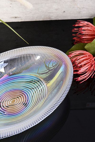 ANGDESİGN وعاء سلطة زجاجي بيضاوي من Angdesign Rays - كبير - شفاف