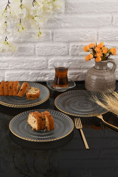 ANGDESİGN AngDesign Selen Glass Cake plate-edge with gold gilding-4 pieces