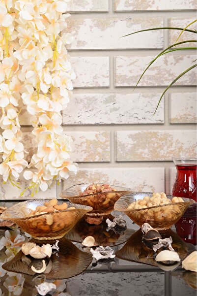 ANGDESİGN Angdesign Elisya Glass Snack Bowl - 3 Pieces Small Size Amber