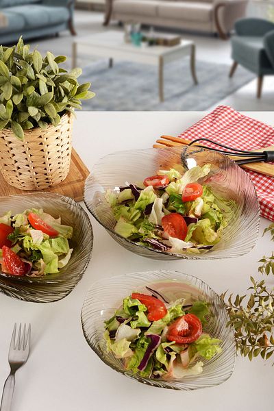 ANGDESİGN Angdesign Elisya Glass Salad Bowl - 4 Pieces Medium Size Smoked