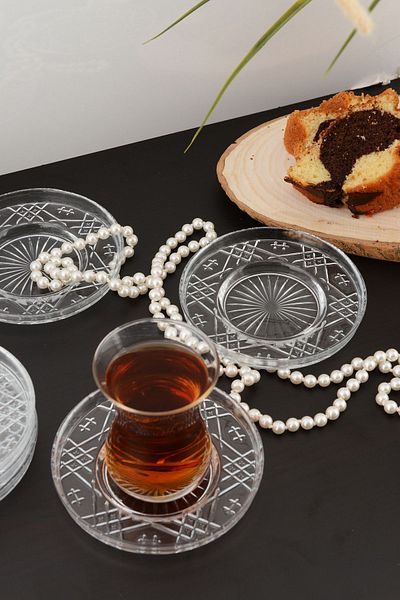 ANGDESİGN طبق شاي زجاجي من أم اللؤلؤ من AngDesign مكون من 6 قطع