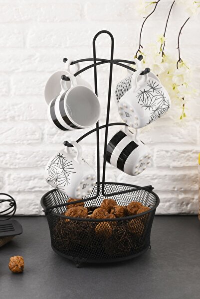 ANGDESİGN AngDesign Metal Tea & Coffee Cup Stand-Black- 6-seater