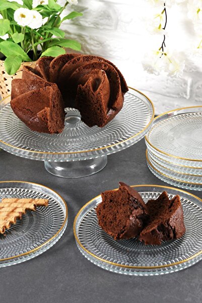 ANGDESİGN AngDesign Marseille Glass Cake-Sweet-Cake Set 7 Pieces-Transparent With Luster