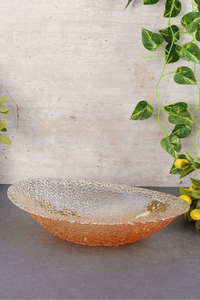 ANGDESİGN Angdesign Mine Oval Glass Salad Bowl-large-amber with Luster