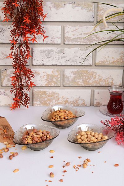 ANGDESİGN Angdesign Elisya Glass Snack Bowl - 3 Pieces Small Size - Smoked