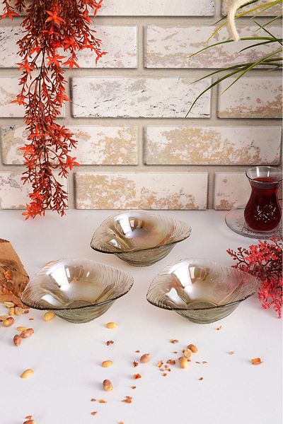 ANGDESİGN Angdesign Elisya Glass Snack Bowl - 3 Pieces Small Size - Smoked